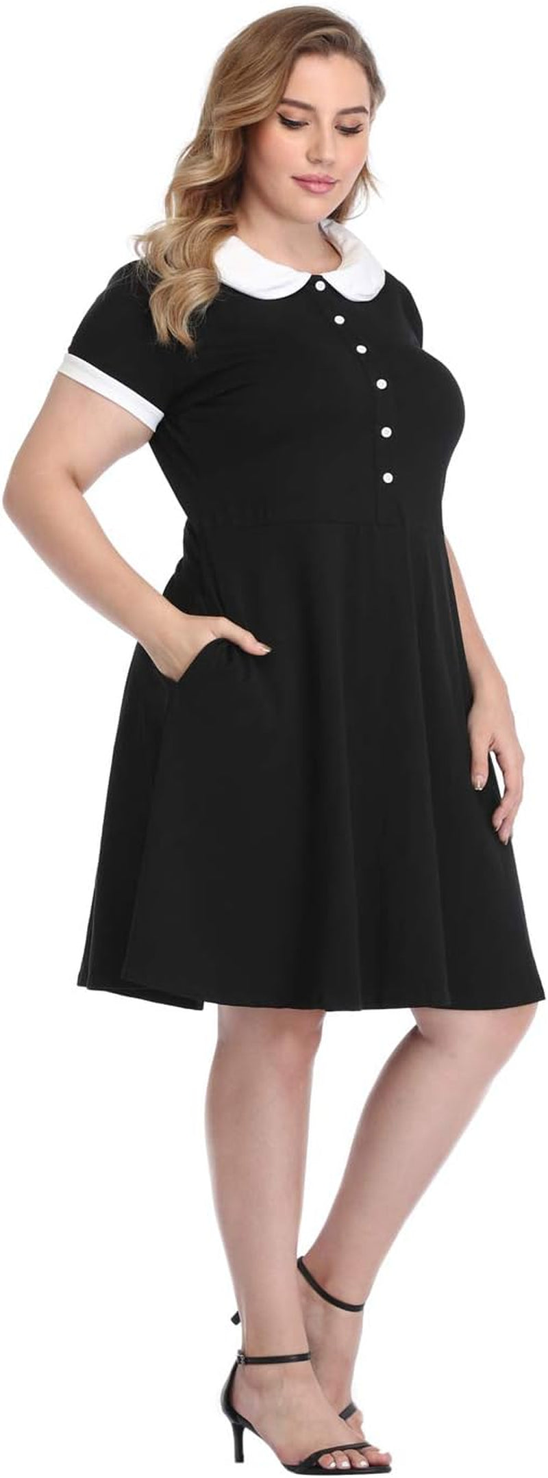 plus Size Peter Pan Collar Dress Fit and Flare Collared Casual Skater Dress