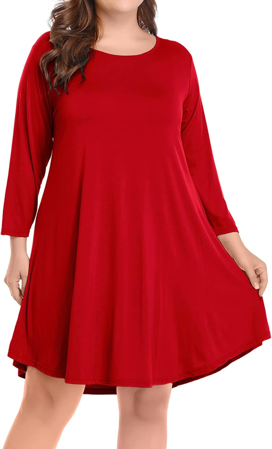 Womens Fall Dresses 3/4 Sleeve plus Size Casual Swing Loose Tunic Dress with Pockets