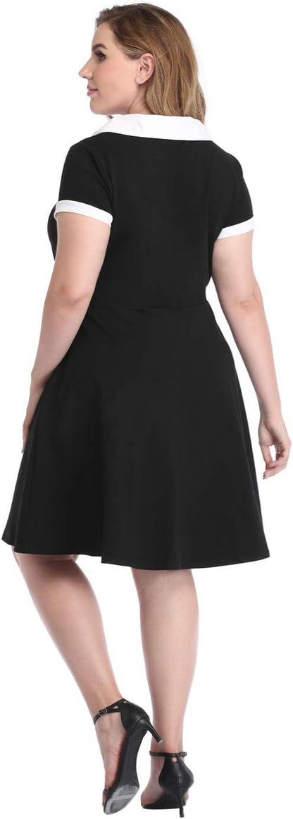 plus Size Peter Pan Collar Dress Fit and Flare Collared Casual Skater Dress