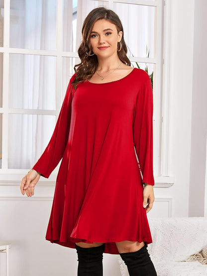 Womens Fall Dresses 3/4 Sleeve plus Size Casual Swing Loose Tunic Dress with Pockets