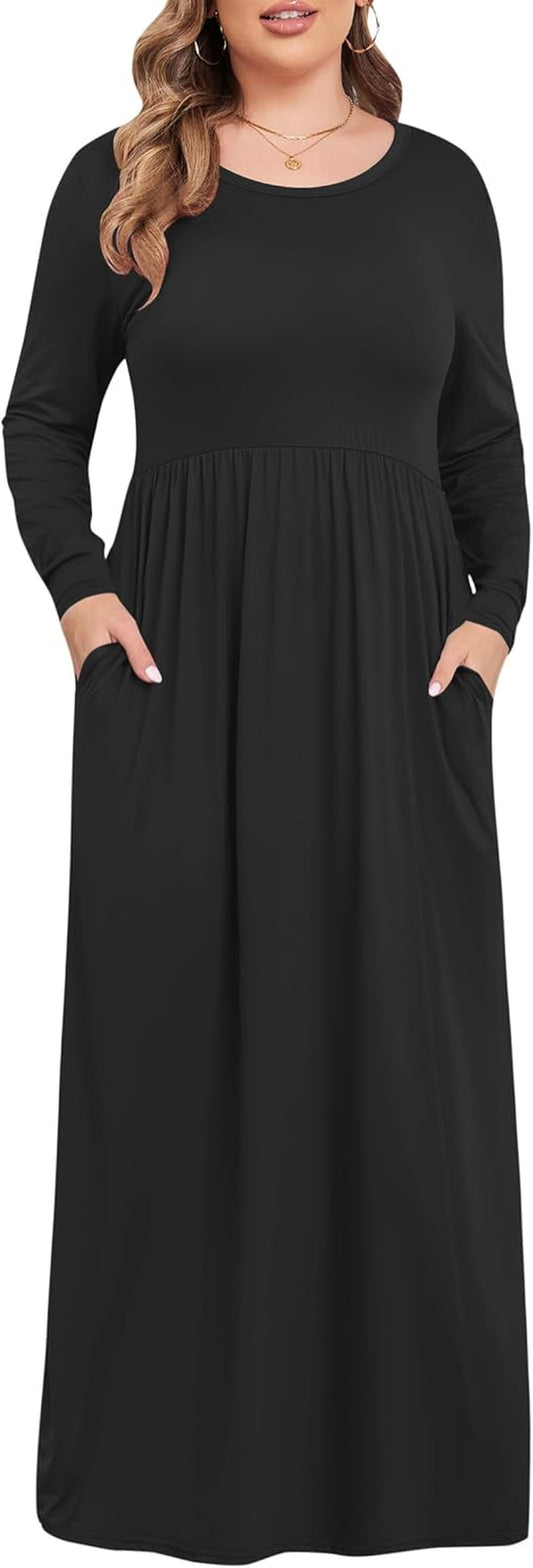 Women'S plus Size Maxi Dresses for Curvy Women Long Sleeve Casual Dress