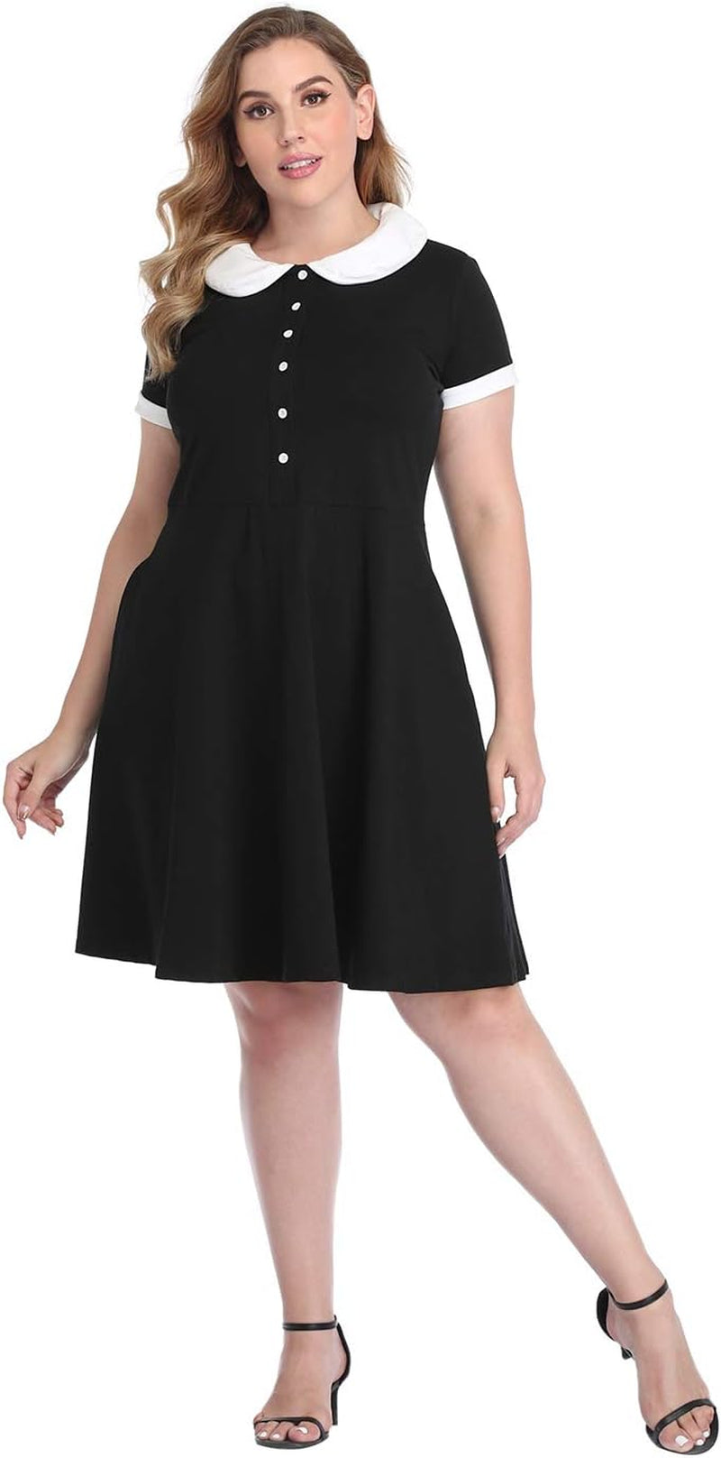 plus Size Peter Pan Collar Dress Fit and Flare Collared Casual Skater Dress