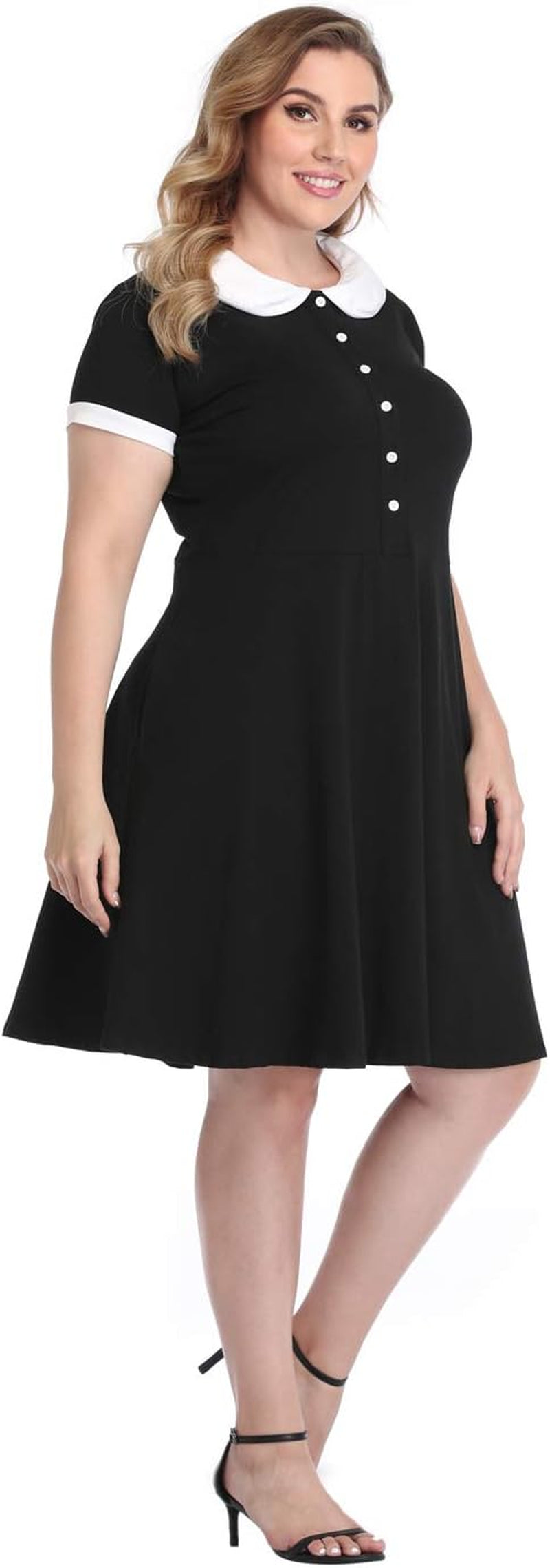 plus Size Peter Pan Collar Dress Fit and Flare Collared Casual Skater Dress